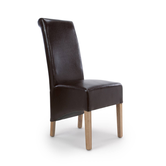 Kyoto Brown Leather Dining Chairs With Oak Legs In Pair