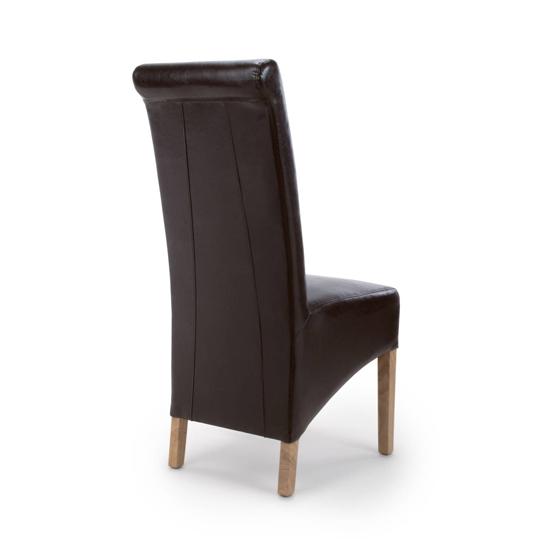 Kyoto Brown Leather Dining Chairs With Oak Legs In Pair