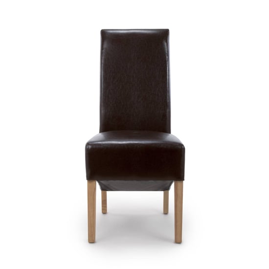 Kyoto Brown Leather Dining Chairs With Oak Legs In Pair