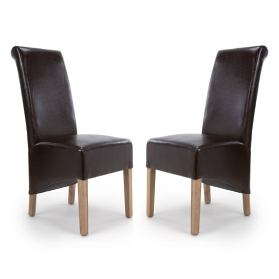 View Krista roll back bonded leather brown dining chairs in pair