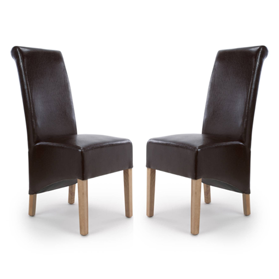 Photo of Kyoto roll back bonded leather brown dining chairs in pair