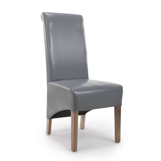 Kyoto Grey Leather Dining Chairs With Oak Legs In Pair