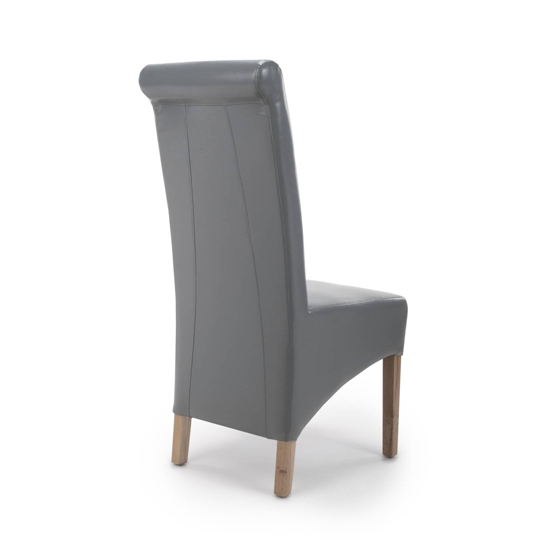 Kyoto Grey Leather Dining Chairs With Oak Legs In Pair
