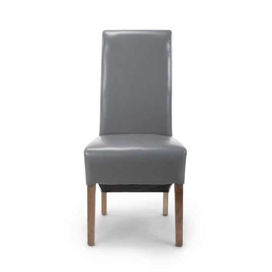 Kyoto Grey Leather Dining Chairs With Oak Legs In Pair