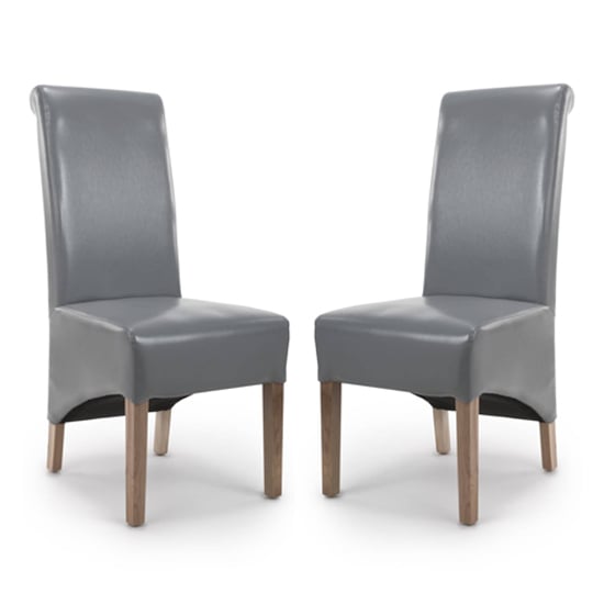 Product photograph of Kyoto Roll Back Bonded Leather Grey Dining Chairs In Pair from Furniture in Fashion