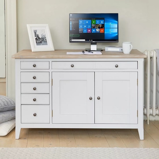 Krista Wooden Computer Desk In Grey With 2 Doors And 5 Drawers_3