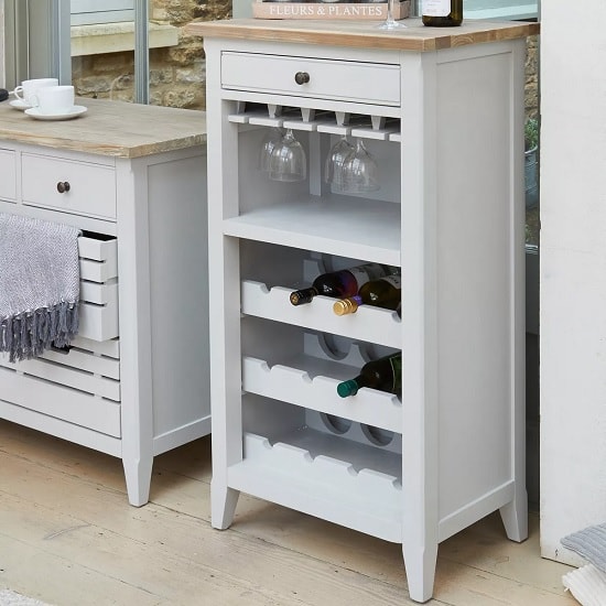 Product photograph of Krista Wooden Wine Rack In Grey With 1 Drawer from Furniture in Fashion