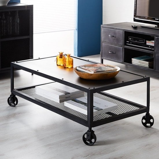 Photo of Kristel coffee table rectangular in dark iron with wheels