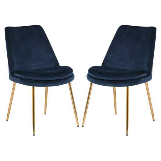Read more about Kristi dark navy velvet dining chairs with gold legs in pair