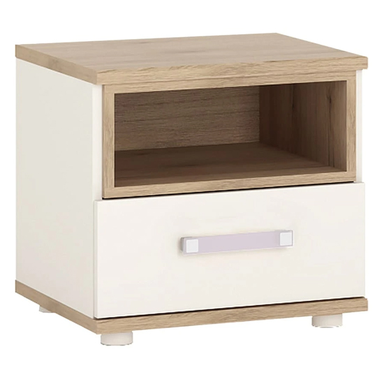 Kroft Wooden Bedside Cabinet In White High Gloss And Oak