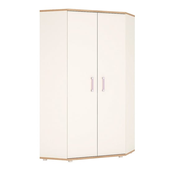 Product photograph of Kroft Wooden Corner Wardrobe In White High Gloss And Oak from Furniture in Fashion