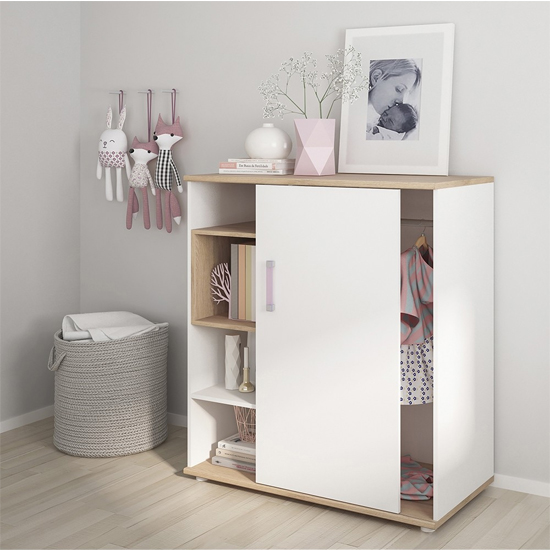 Kroft Wooden Low Storage Cabinet In White High Gloss And Oak_4