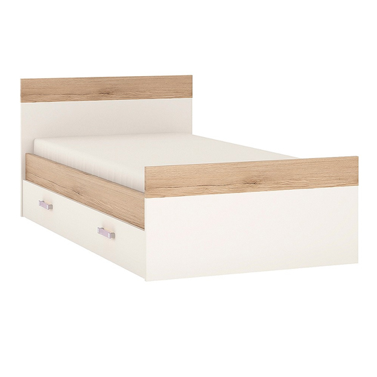 Read more about Kroft wooden single bed with drawer in white high gloss and oak