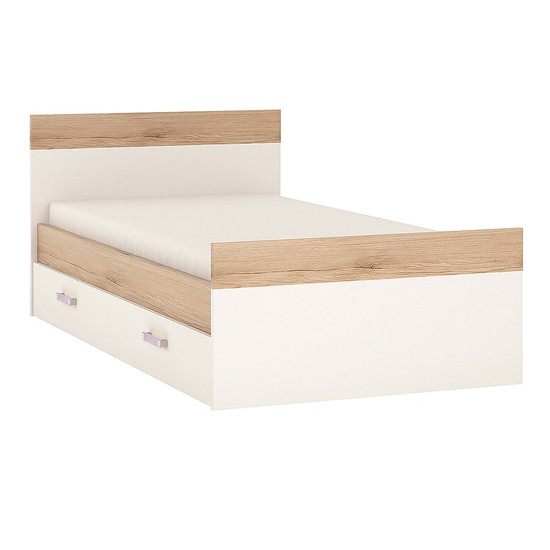 Kroft Wooden Single Bed With Drawer In White High Gloss And Oak