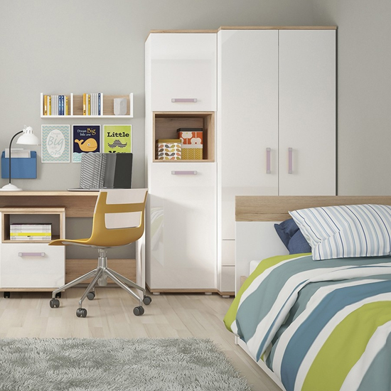 Kroft Wooden Storage Cabinet In White Gloss And Oak With 2 Doors_4