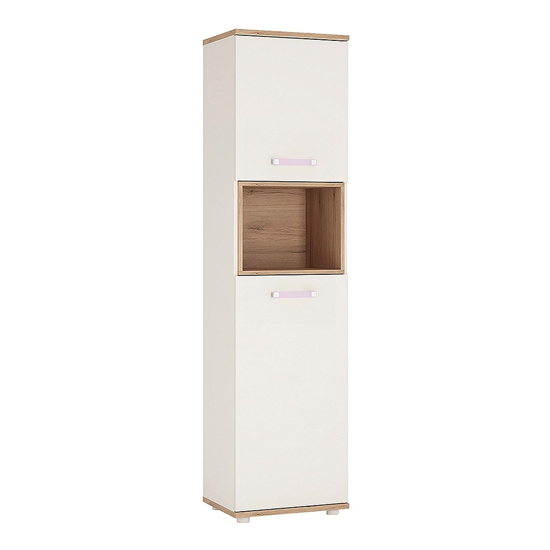 Kroft Wooden Narrow Storage In White High Gloss And Oak Furniture in Fashion