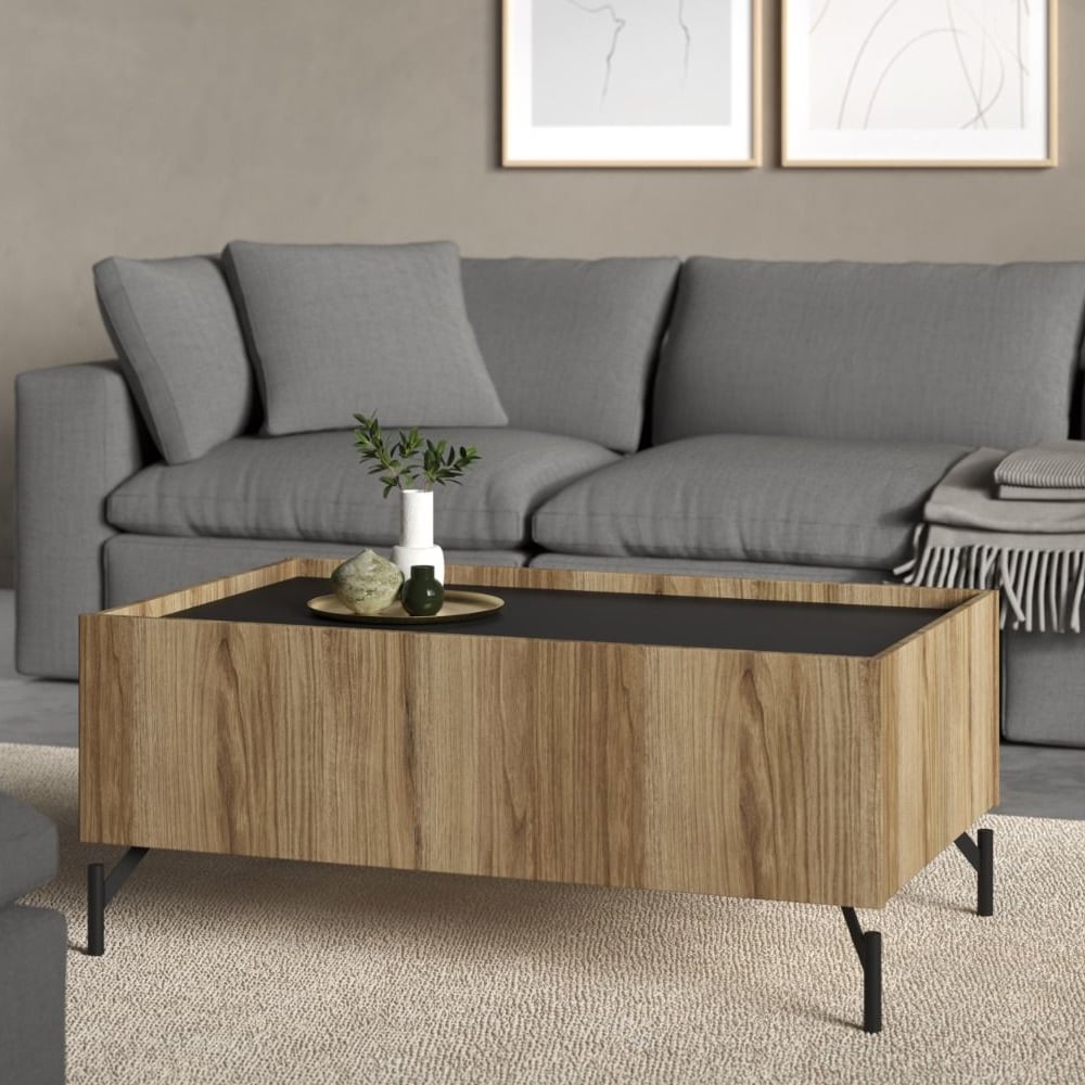 Read more about Krum wooden coffee table with 2 drawers in oak and black