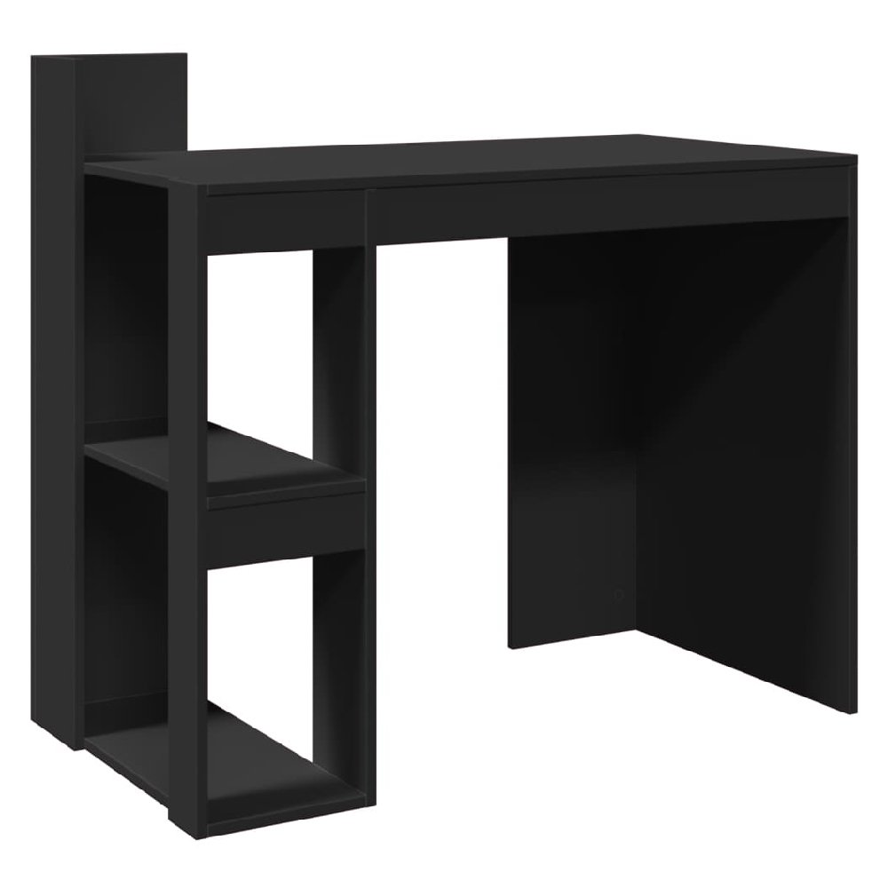 Krum Wooden Laptop Desk With 2 Shelves In Black