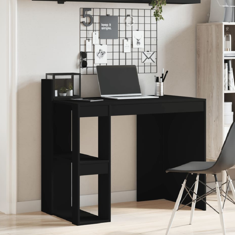 Product photograph of Krum Wooden Laptop Desk With 2 Shelves In Black from Furniture in Fashion