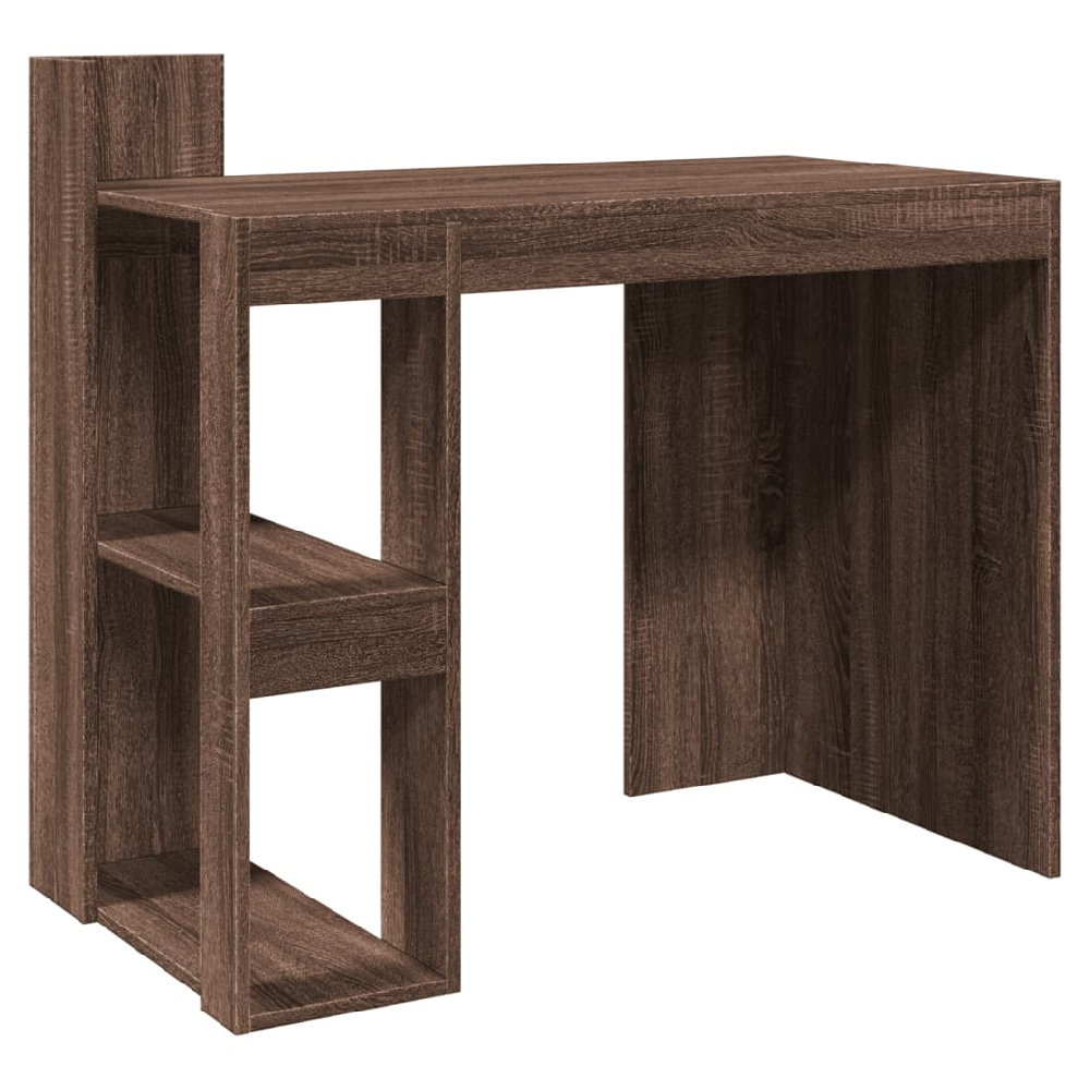 Krum Wooden Laptop Desk With 2 Shelves In Brown Oak