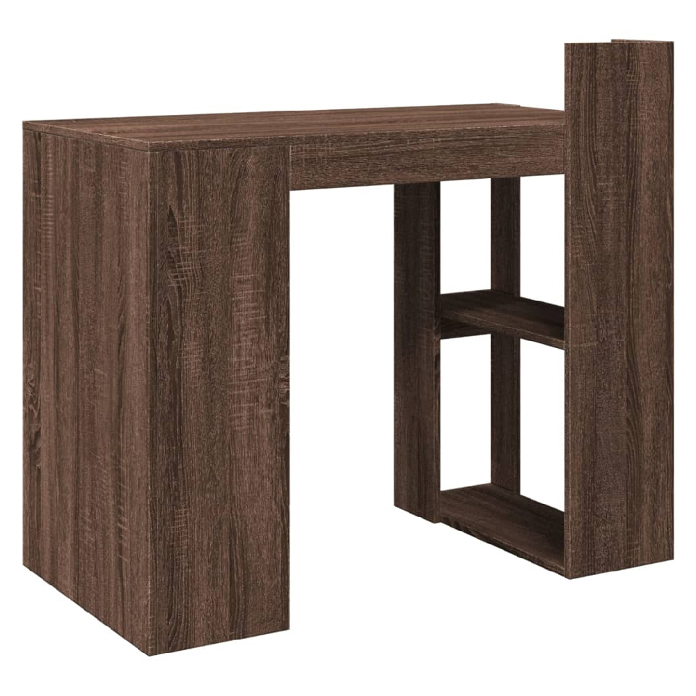 Krum Wooden Laptop Desk With 2 Shelves In Brown Oak