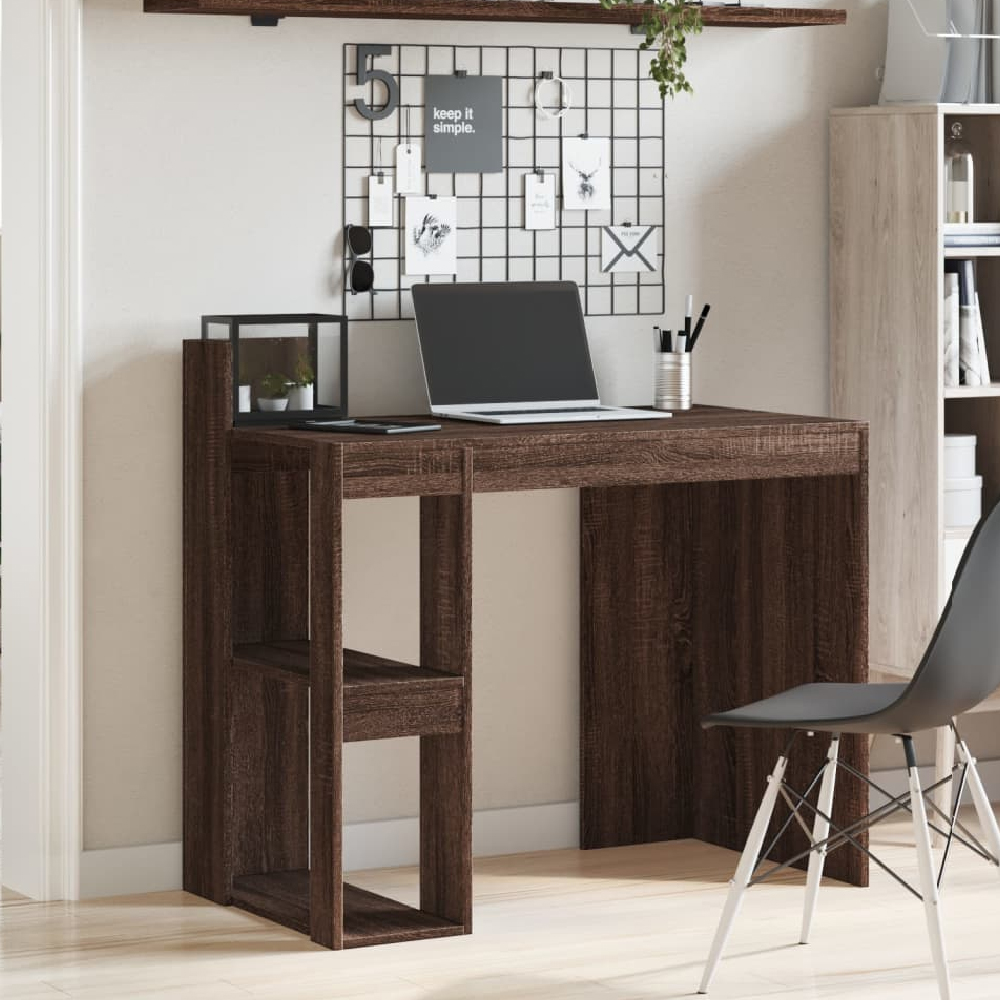 Product photograph of Krum Wooden Laptop Desk With 2 Shelves In Brown Oak from Furniture in Fashion