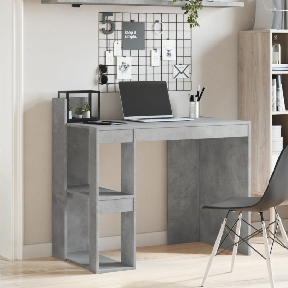 Product photograph of Krum Wooden Laptop Desk With 2 Shelves In Concrete Grey from Furniture in Fashion