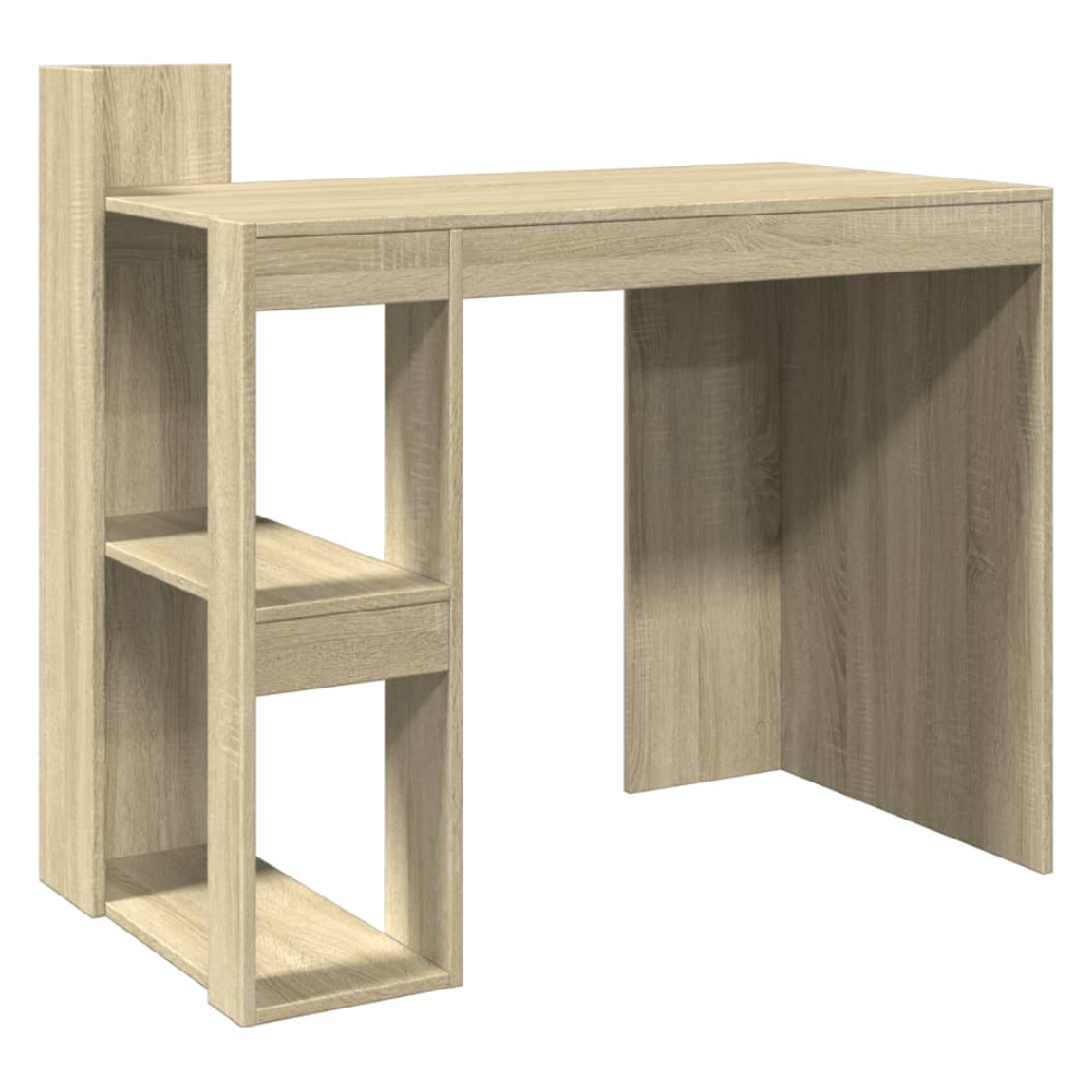 Krum Wooden Laptop Desk With 2 Shelves In Sonoma Oak
