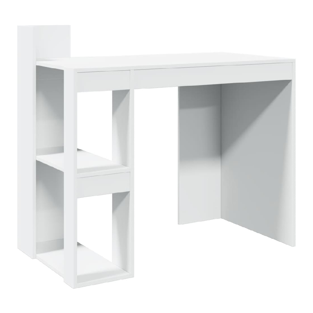 Krum Wooden Laptop Desk With 2 Shelves In White