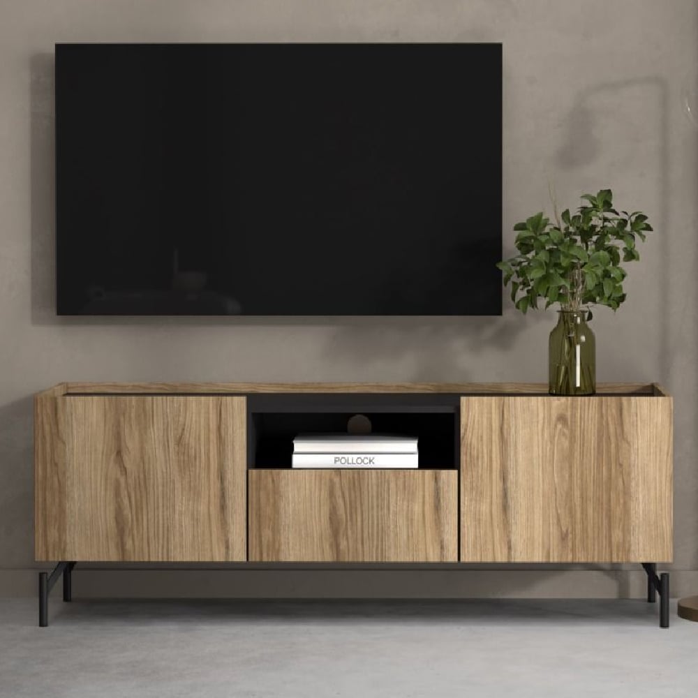 Read more about Krum wooden tv stand with 2 doors 1 drawer in oak and black