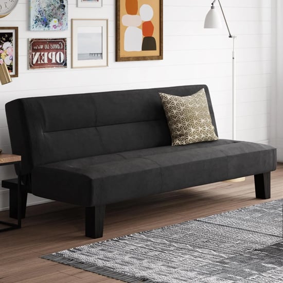 Product photograph of Kubota Velvet Sofa Bed With Wooden Legs In Black from Furniture in Fashion