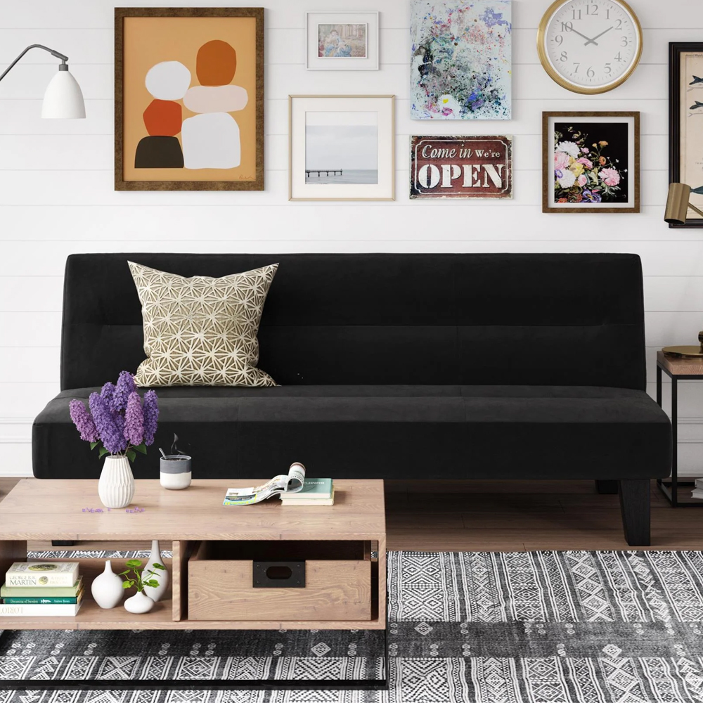 Kubota Velvet Sofa Bed With Wooden Legs In Black