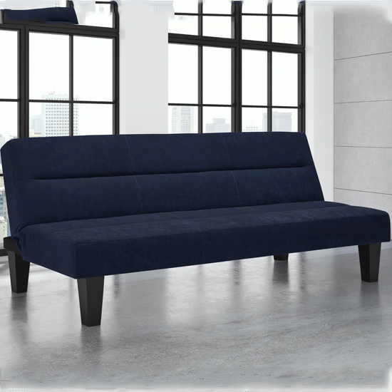 Photo of Kubota velvet sofa bed with wooden legs in blue