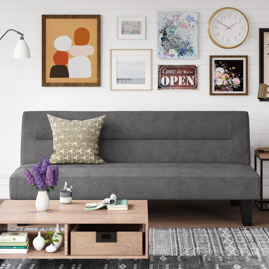 Kubota Velvet Sofa Bed With Wooden Legs In Grey