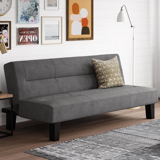 Product photograph of Kubota Velvet Sofa Bed With Wooden Legs In Grey from Furniture in Fashion