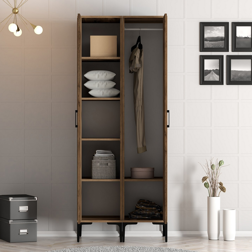 Kumsal Mirrored Wardrobe with 2 Doors in Walnut