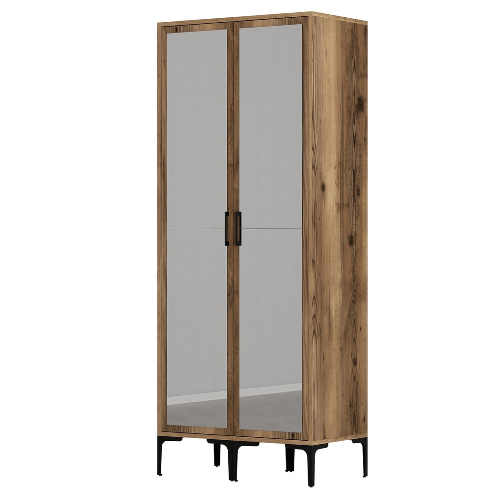 Kumsal Mirrored Wardrobe with 2 Doors in Walnut