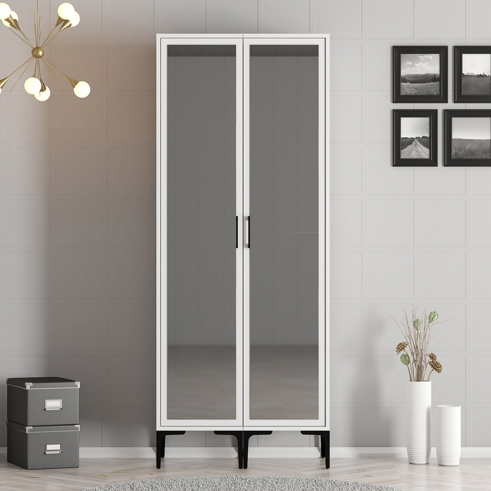 Kumsal Mirrored Wardrobe with 2 Doors in White