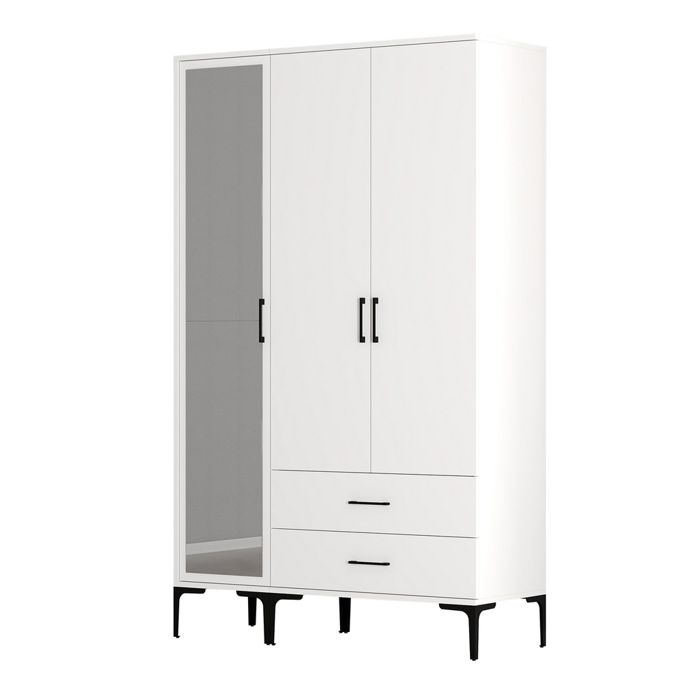 Kumsal Wooden Mirror Wardrobe with 3 Doors in White