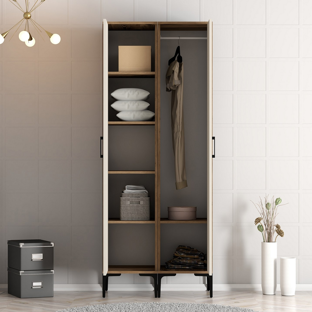 Kumsal Wooden Wardrobe with 1 Cream Door in Walnut