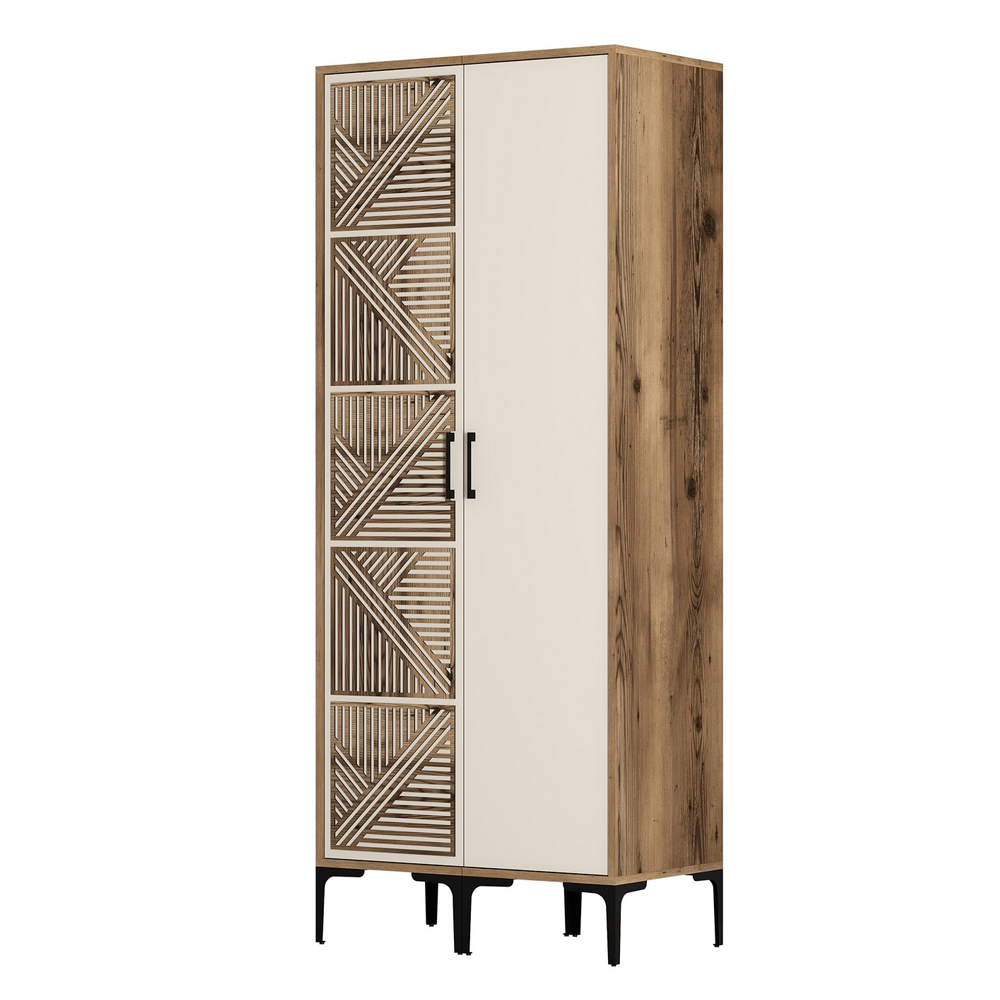 Kumsal Wooden Wardrobe with 1 Cream Door in Walnut