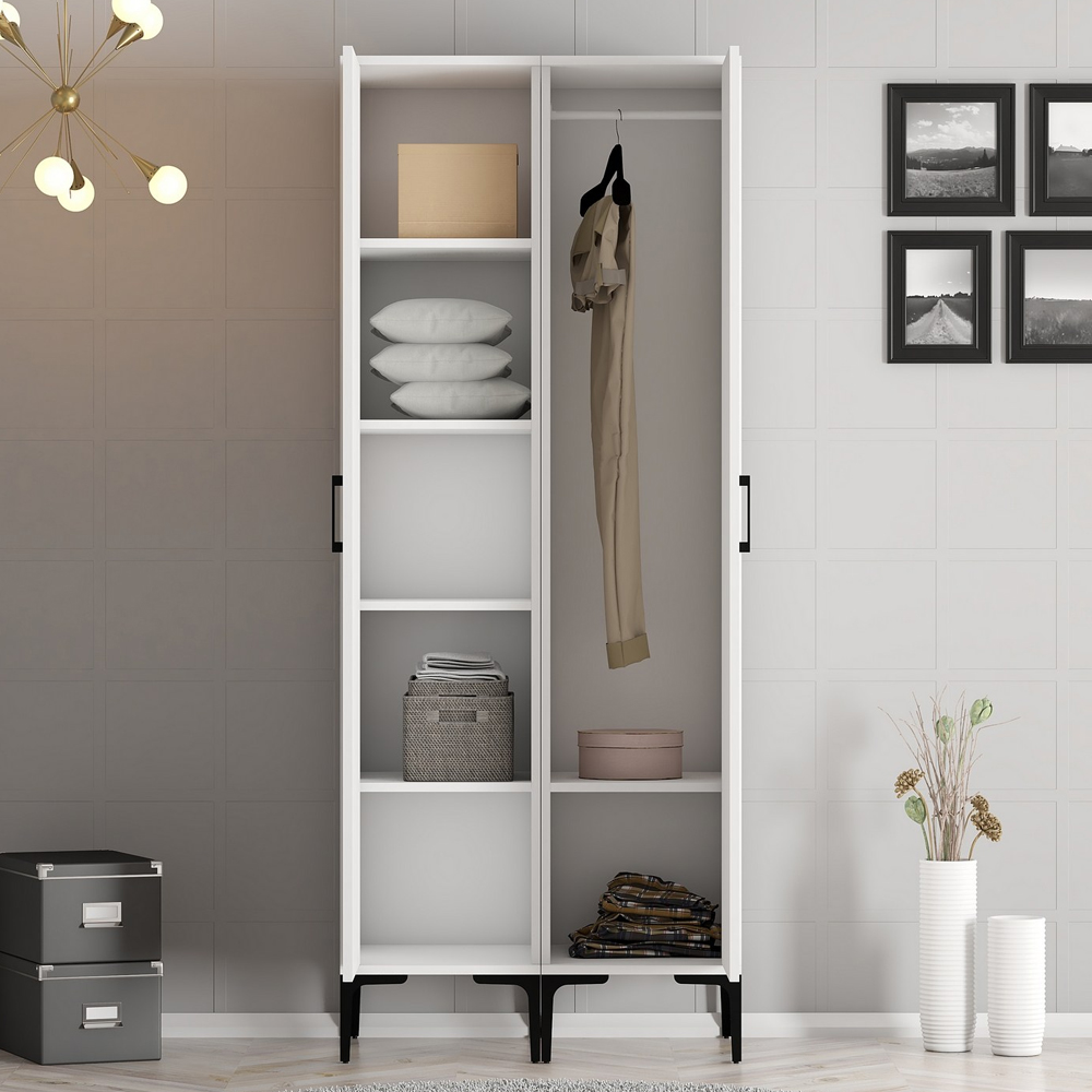 Kumsal Wooden Wardrobe with 1 Geometric Slatted Door in White