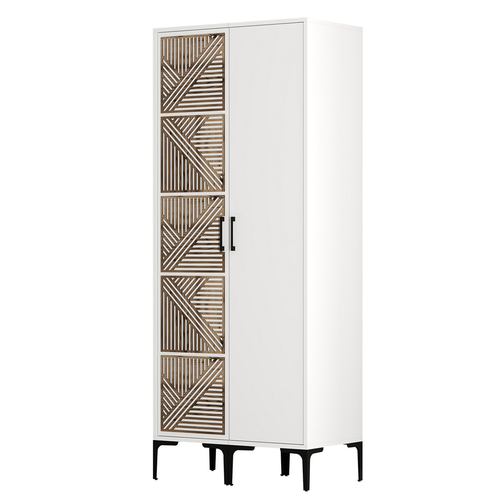 Kumsal Wooden Wardrobe with 1 Geometric Slatted Door in White