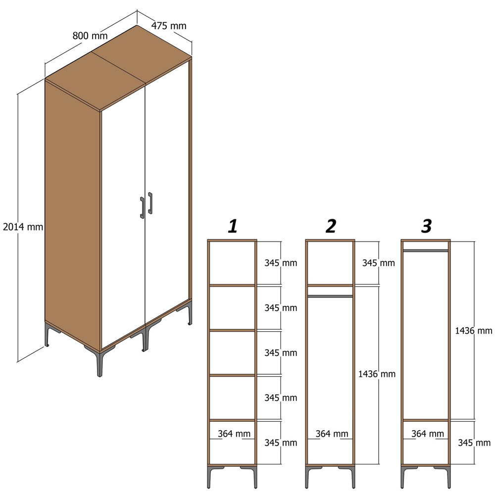 Kumsal Wooden Wardrobe with 1 Geometric Slatted Door in White