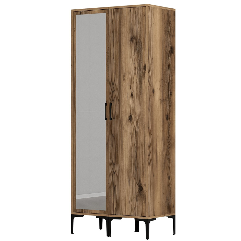 Kumsal Wooden Wardrobe with 1 Left Mirror Door in Walnut