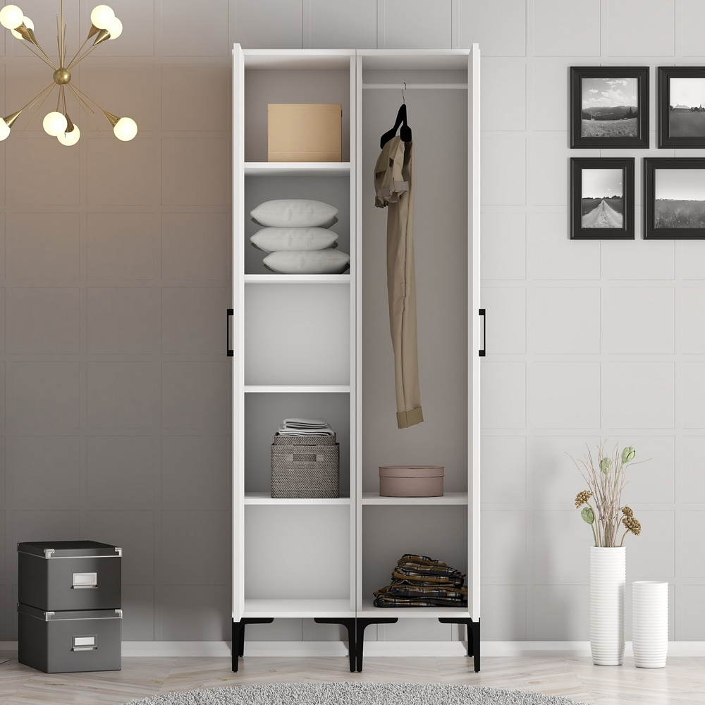 Kumsal Wooden Wardrobe with 1 Left Mirror Door in White