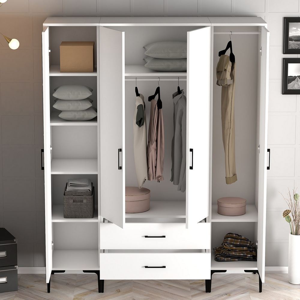 Kumsal Wooden Wardrobe with 1 Mirror Door 2 Drawers in White