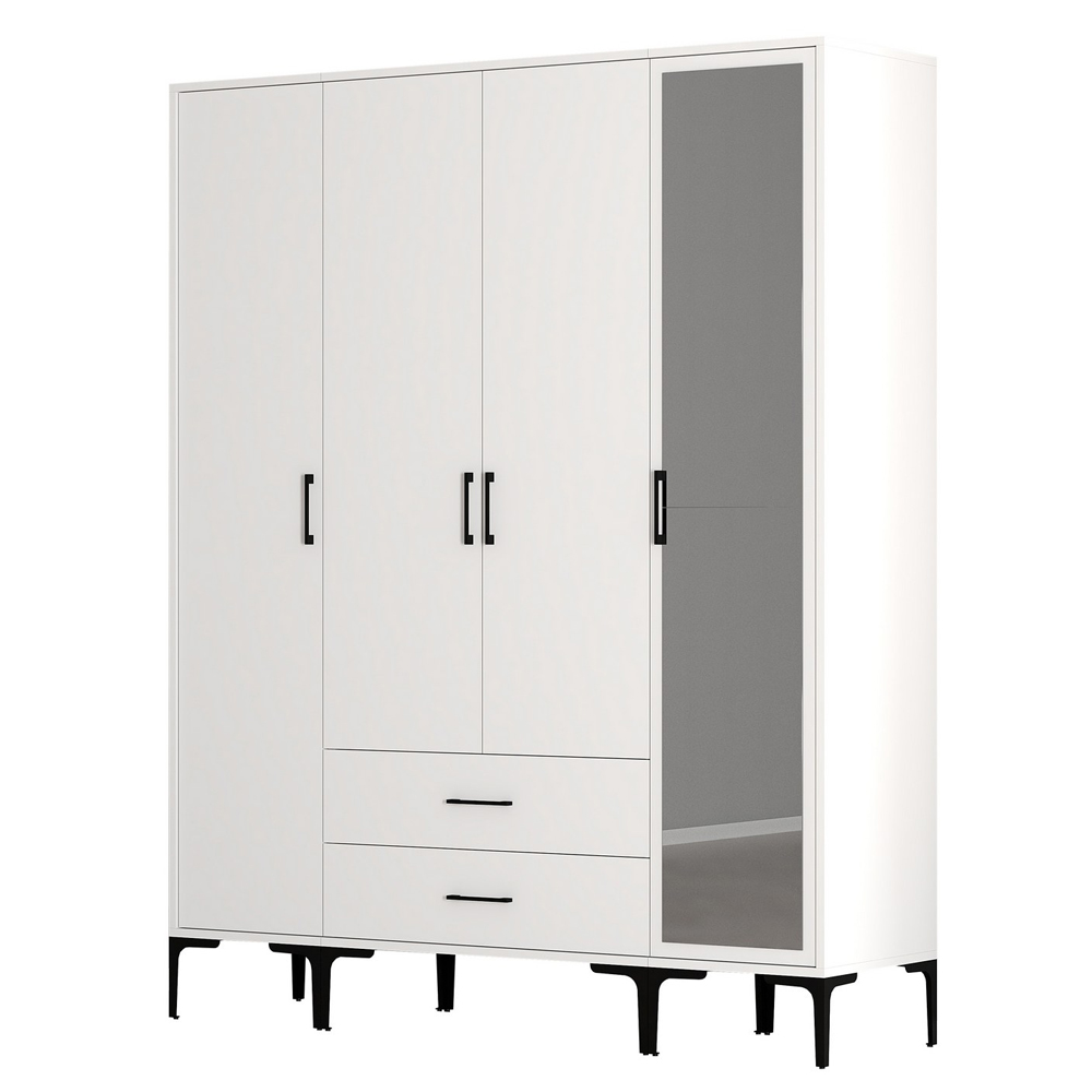 Kumsal Wooden Wardrobe with 1 Mirror Door 2 Drawers in White