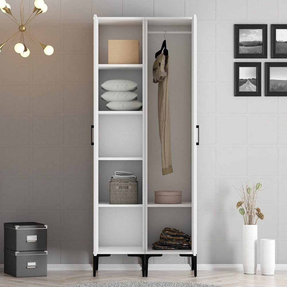 Kumsal Wooden Wardrobe with 1 Right Mirror Door in White