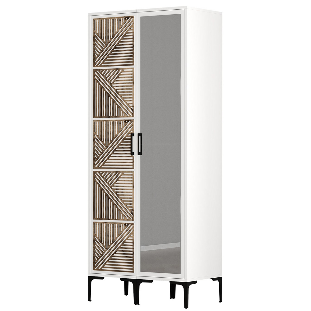 Kumsal Wooden Wardrobe with 1 Right Mirror Door in White